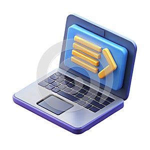 3D Icon of Laptop with Code Editor and File Management on Screen Isolated on White Background