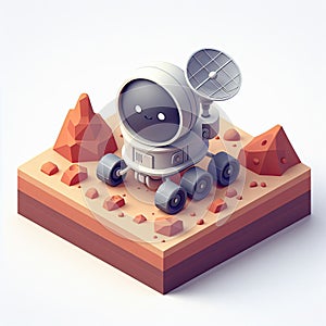 3D icon of a mars rover and an asteroid in isometric style on a white background