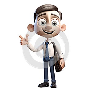 3d icon pointing with his hand businessman. Young smiling man in a tiecartoon character standing showing ok sign with fingers