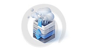 3D Icon of Cloud Data Storage with Arrows and Layers cloud storage server