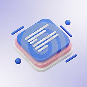 3D Icon of Stacked Documents with Text Lines and Spheres paper