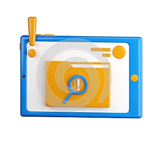 3d icon. Tablet icon with file search on the display.