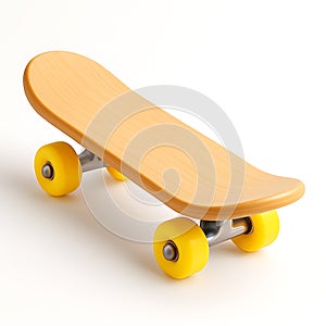 3d icon of a yellow skateboard isolated on white background