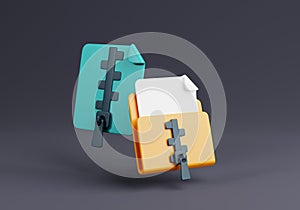 3D Icon of Zip Folder and Compressed Directory. 3D Render