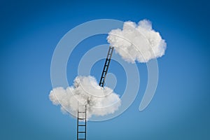 3d illustation render. Stepladder into clouds, entrepreneur business success concept