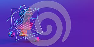 3d-illustration of an abstract composition of sculpture and primitive objects on violet background