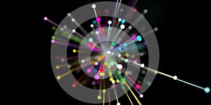 3d illustration abstract concept speed of light. Speed light particles with blurred rays in motion. Colorful explosion, fireworks