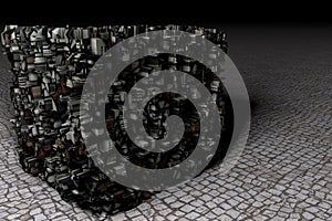 3D illustration of abstract cube, of the stone floor. Dark render