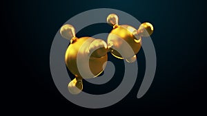 3D illustration of abstract gold molecule background