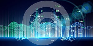 3D illustration. Abstract hexagon algorithm  analytic data. Futuristic hexagon mesh . Technology and business analyze concept. Big