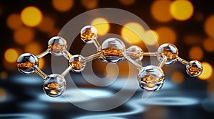 3D Illustration of an Abstract Molecular Structure With Reflective Spheres on a Blurred Background