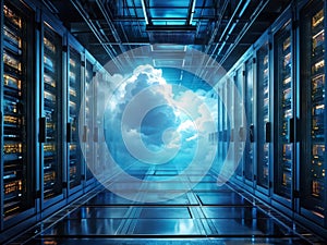 3d illustration, abstract technology background with cloud and data center concept 3