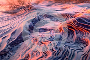3d illustration of abstract wavy surface of the desert at sunset