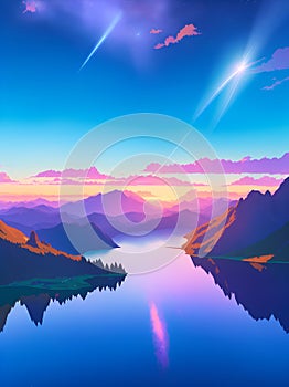 Ai generated a picturesque mountain lake painting photo