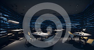 Ai generated a cozy and intimate restaurant with ambient lighting and round tables