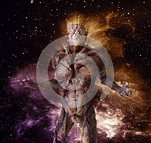 Alien monster on space background 3d illustration