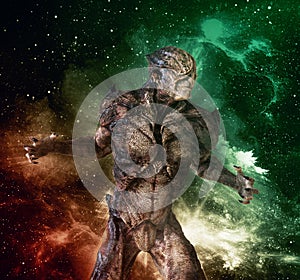 Alien monster on space background 3d illustration