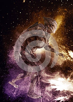 Alien monster on space background 3d illustration