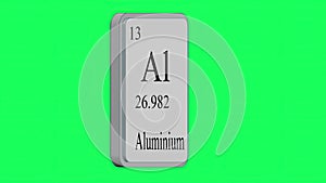 Aluminium. Element of the periodic table of the Mendeleev system on green screen