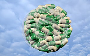 3d illustration antidepressant pill ball close up on cloudy sky photo