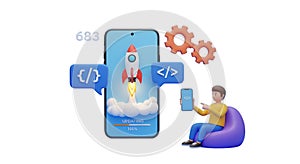 3D Illustration of App Development and Launch