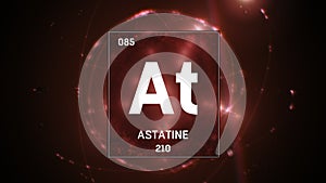 Astatine as Element 85 of the Periodic Table 3D illustration on red background