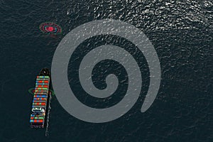 Aerial view of a future autonomous shipping freight navigated by software and quantum computing systems photo