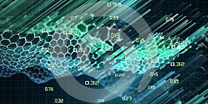 3D illustration. Background with hexagon wave data analytic. Technology and business analyze concept. Big data. Computer