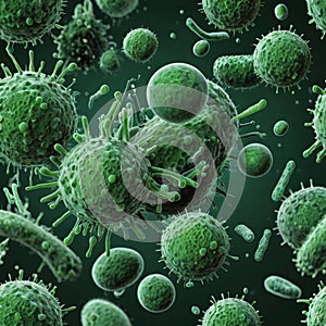 3D illustration of bacteria in green.
