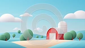 2D illustration of a barn with silo with basic shapes on a neutral colored background