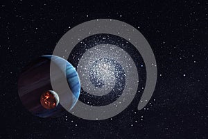 3D Illustration of big planet and globular cluster photo