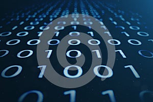 3D illustration binary code on blue background. Bytes of binary code. Concept technology. Digital binary background.