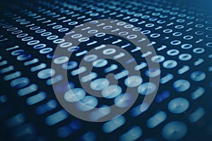 3D illustration binary code on blue background. Bytes of binary code. Concept technology. Digital binary background.