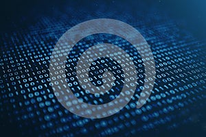 3D illustration binary code on blue background. Bytes of binary code. Concept technology. Digital binary background.