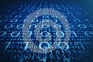 3D illustration binary code on blue background. Bytes of binary code. Concept technology. Digital binary background.