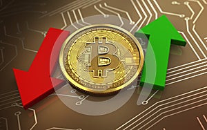 3d bitcoin up and down arrows
