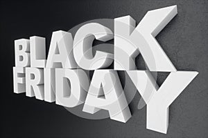 3D illustration Black Friday, sale message for shop. Business shopping store banner for Black Friday. 3d text in black