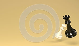 3D illustration black and white queen on yellow background for copy space , 3D rendering chess concept