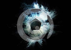 3d illustration of a black and white soccer ball with an explosion effect