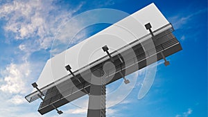 3D illustration of blank white billboard against blue sky