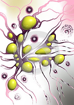 3d illustration with blowing effect. Abstract illustration. Nervous system, microworld, cell shape. photo