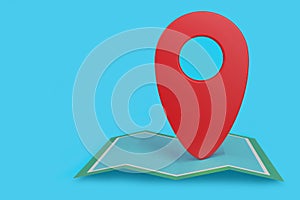 3D illustration blue background,red location symbol pin icon on map,navigation sign isoladed on background