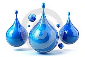 3D blue glossy paint drop blobs isolated on white photo