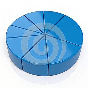 Blue pie chart 3D illustration isolated on white background