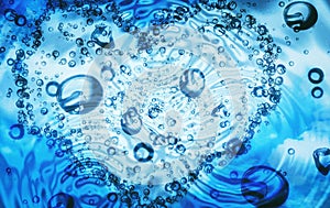 3d illustration of blue water drops splashing in heart shape