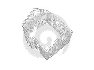 3d illustration of a brick wall. Line drawing