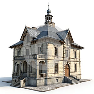 3D Illustration of a Building on White Background photo