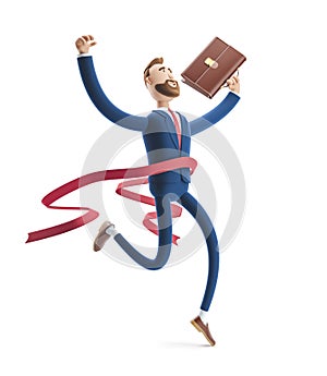 3d illustration. Businessman Billy winning the competition. Successful businessman photo