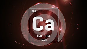 Calcium as Element 20 of the Periodic Table 3D illustration on red background