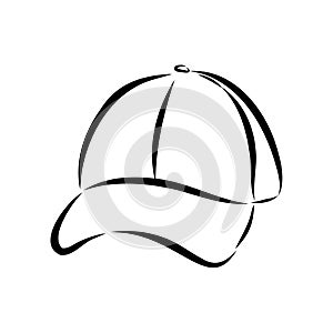 2d illustration of cap. Outline vector image set. Top, front, side and perspective view.
